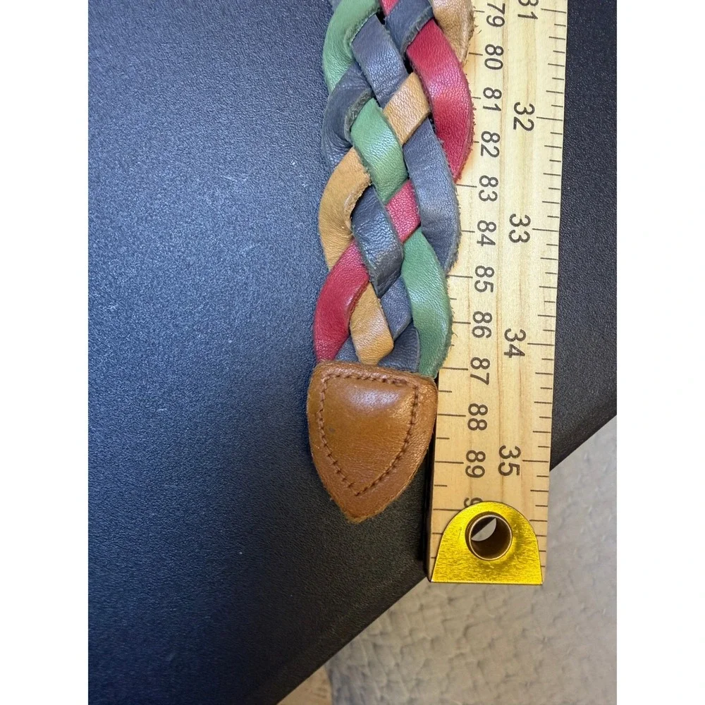Vintage Braided Leather Belt Womens‎ Small Multicolor Woven Boho Made in USA